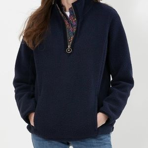 Quarter Zip Warm Blue Pullover Sherpa Floral Detail 10 Cabincore Cotttagecore